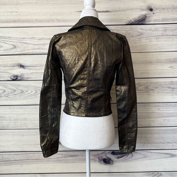 Rock & Republic Gold & Black Metallic Fitted Motorcycle Jacket - Picture 6 of 8